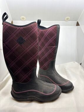 Muck Boot Plaid Tall Waterproof Boots - Black & Dark Plum size 6